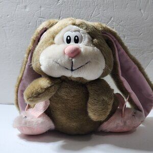 Applause Brown Bunny Rabbit Pink Slippers Vintage 1987 11"x12" Plush Stuffed Toy